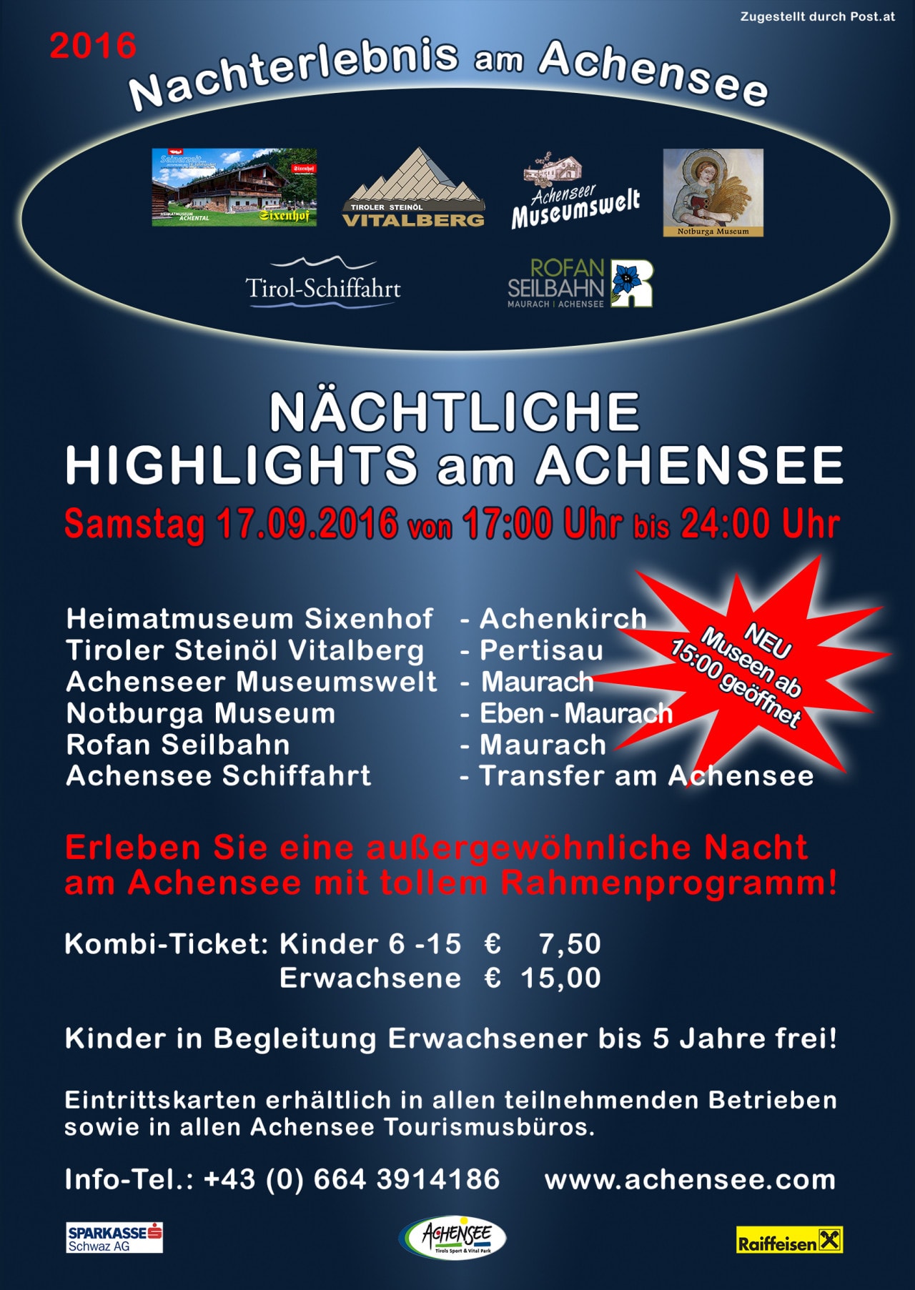 Nachterlebnis am Achensee A5 Flyer vorne 2016