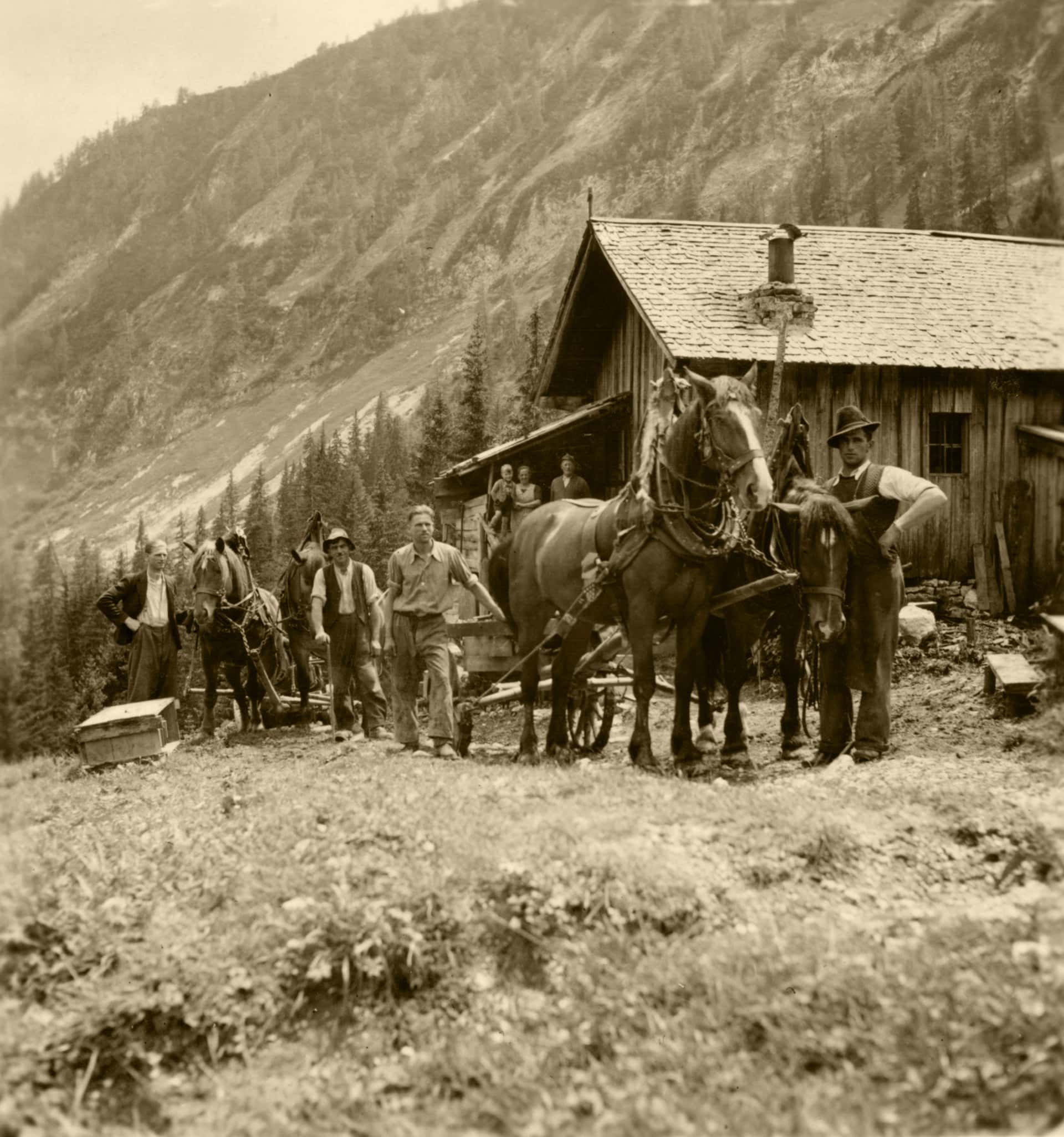 Fuhrwerkstransport an der Gröbenalm